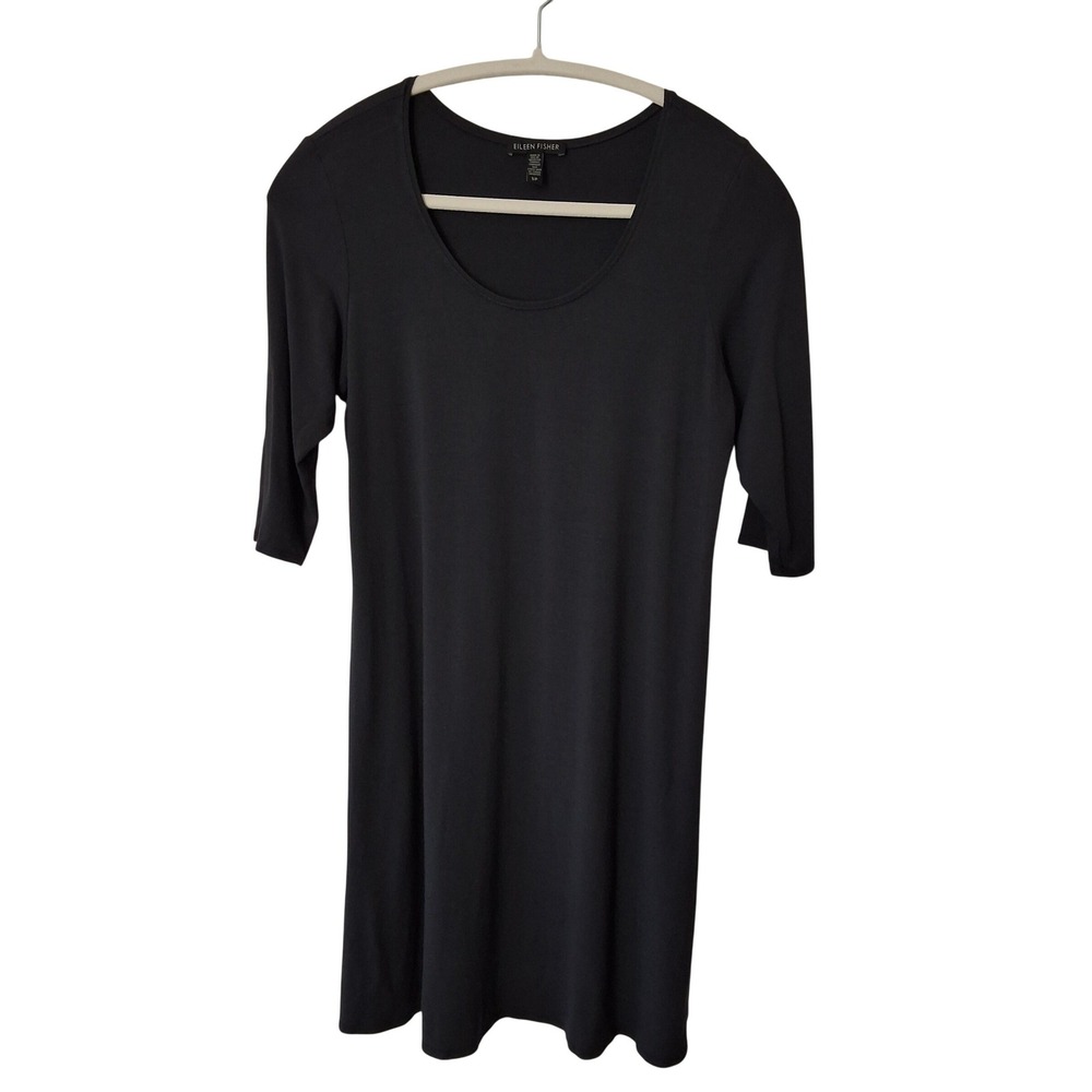 Eileen Fisher S/P Viscose Lycra Scoop Neck Elbow Sleeve A-Line Long Tunic Casual